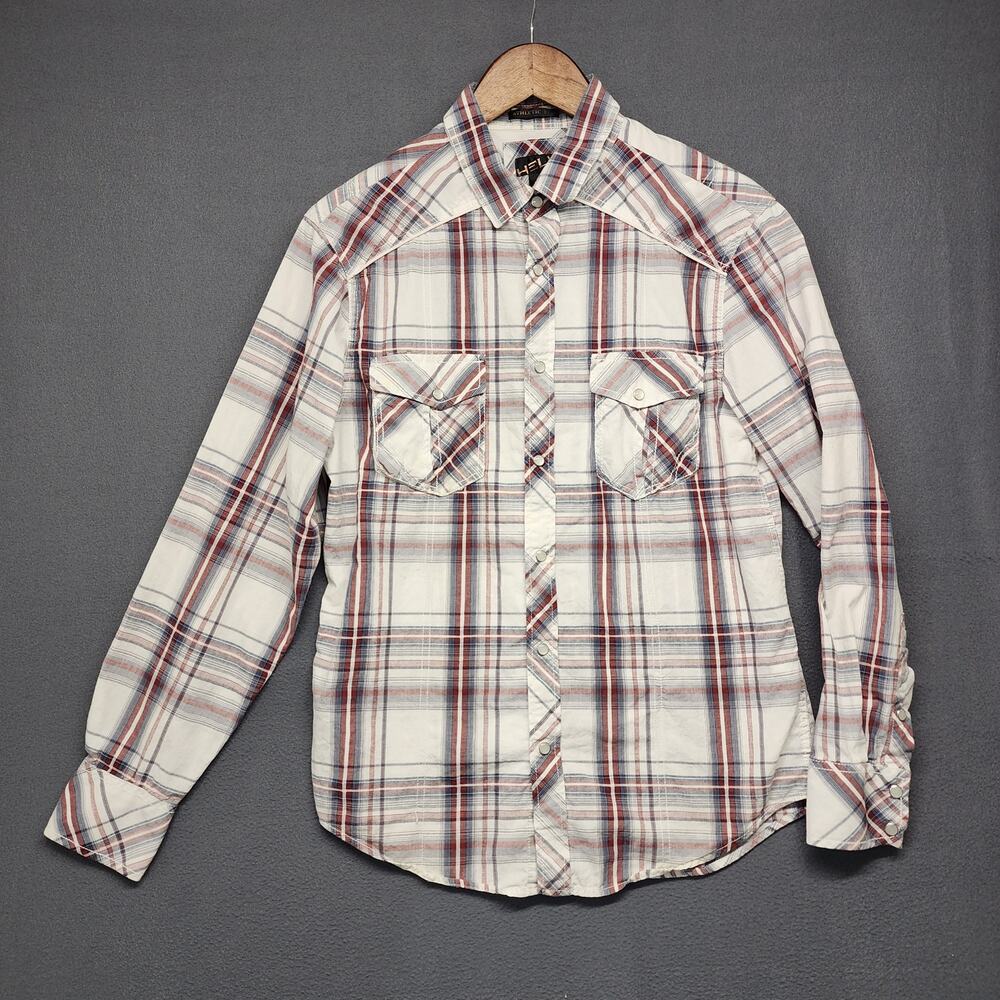 Helix Mens Shirt Size Medium Multicolor Plaid Pearl Snap Athletic Fit Cotton